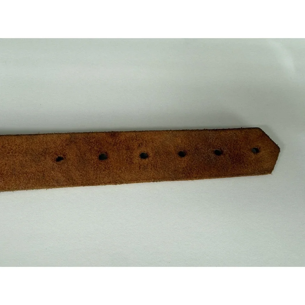 VTG Girls Embossed Leather Western Belt Floral Peg Buckle Tan/Brown Size Small